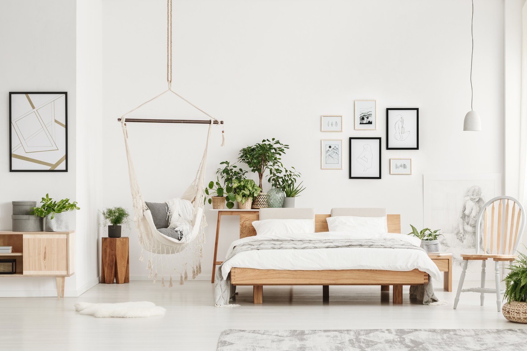 Bedroom with wooden furniture